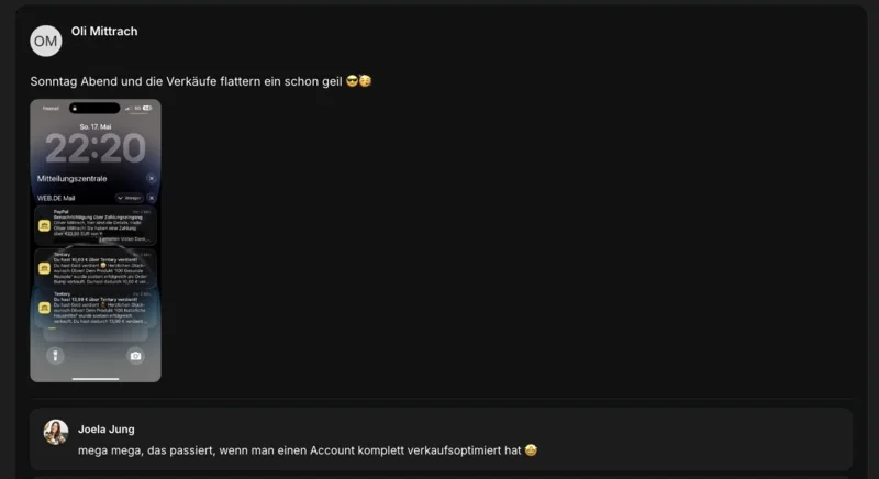Ergebnis-Screenshot von Oliver: Tägliche Einnahmen faceless