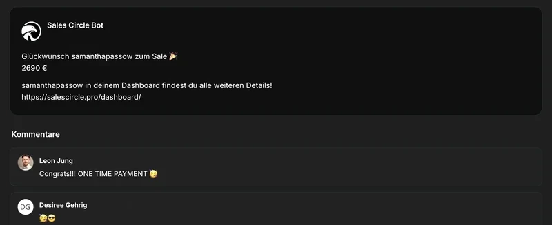 Ergebnis-Screenshot von Samantha: 2.690 € Umsatz 1. Woche