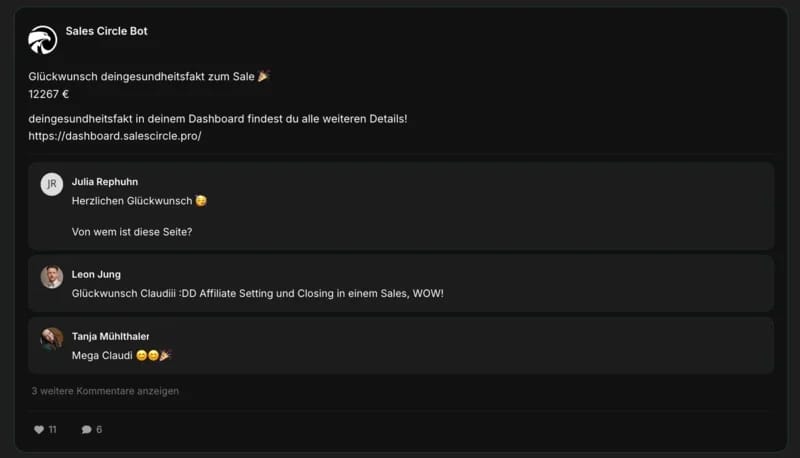 Ergebnis-Screenshot von Claudia: 12.267 € Umsatz an einem Tag