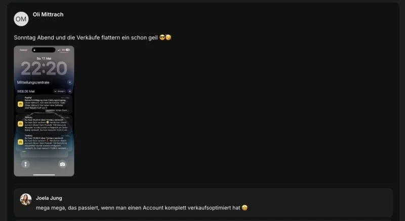 Ergebnis-Screenshot von Oliver: Tägliche Einnahmen faceless